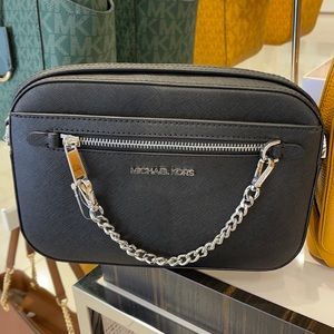 Michael Kors Jet Set Item Large East West Zip Chain Black Crossbody Bag